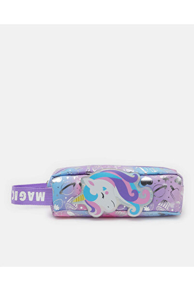 REDTAG Purple And Silver Foil Unicorn Pencil Case