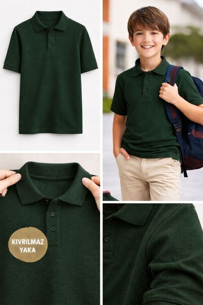MODA %100 Pamuk Polo Kıvrılmaz Yaka Okul T-Shirt Nefes Alan Kumaş