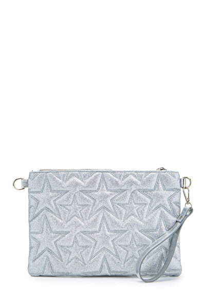 Sellini Dikişli Clutch Stella Kadın Yıldız Çapraz Çanta Simli Gümüş