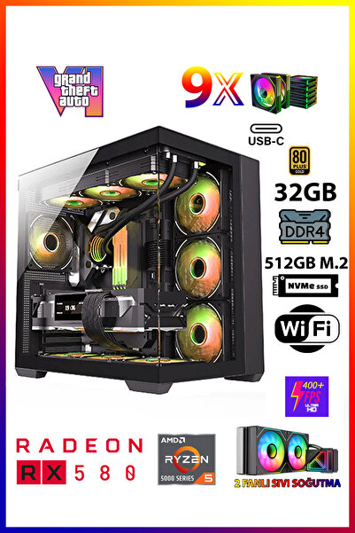 Gamepage X20 Ryzen 5 5500 32GB RAM 512GB M.2 SSD RX580 8GB Sıvı Soğutmalı Pre...