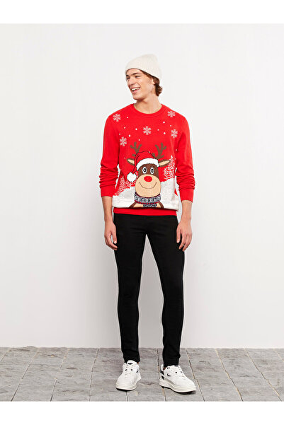 LC Waikiki Crew Neck Long Sleeve Printed Men's Knitwear Sweater