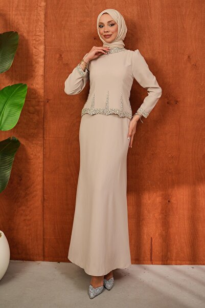 İmajButik Βραδινό φόρεμα με πέτρινη λεπτομέρεια και σχέδιο