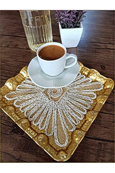 Lena Maison 6 Adet Altın Simli Dantel Kokteyl & Kahve Sunum Peçetesi