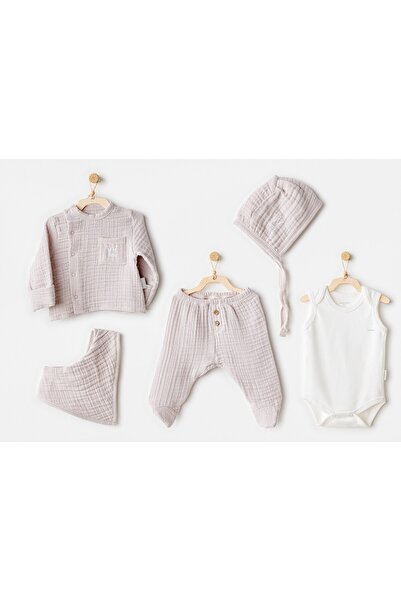 andywawa 100% قطن، 5 قطع من الموسلين، لون رمادي