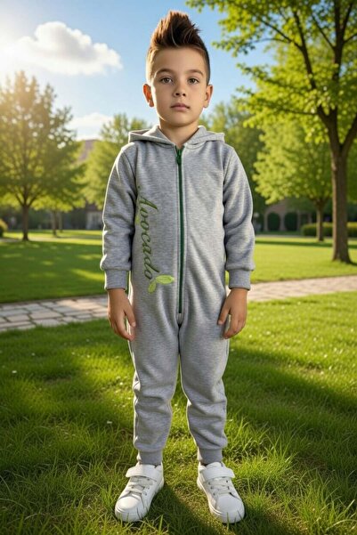 Riccotarz Baby Boy Gray Jumpsuit with Avocado Text and Avocado Embroidery on ...