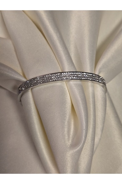 Roseliere Jewelry Sıra Taşlı Silver Çelik Kelepçe Minimal Şık Tasarım Kararma...