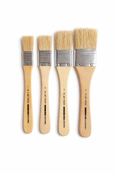 Artdesign 713 Series Wide Paint Brush with Wooden Handle Flat White Bristle S...