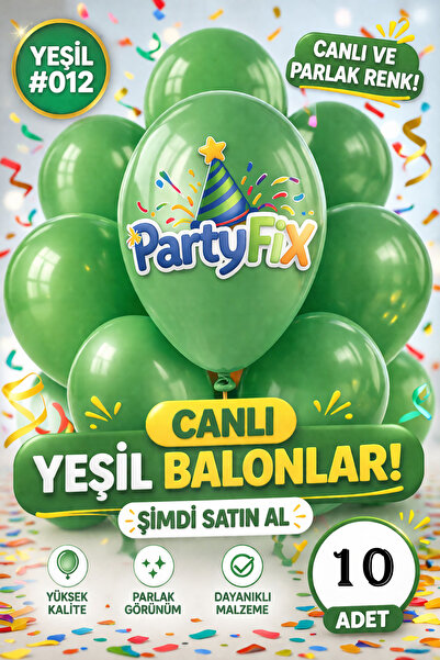BALON DİYARI 10 Adet Yeşil Premium Lateks Balon | Dayanıklı Organizasyon Balonu