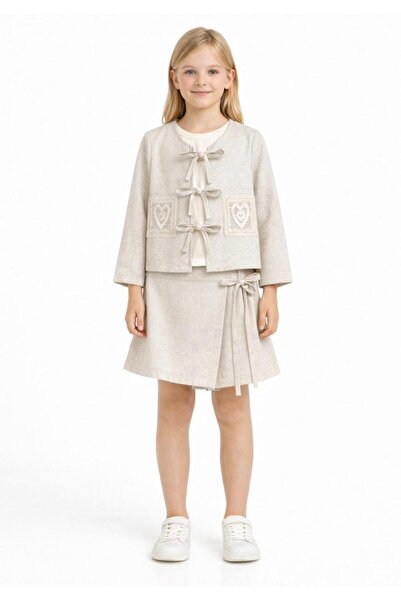 Emilakids Stylish 3-Piece Set for Girls with Bow Closure Style Shorts and Skirt