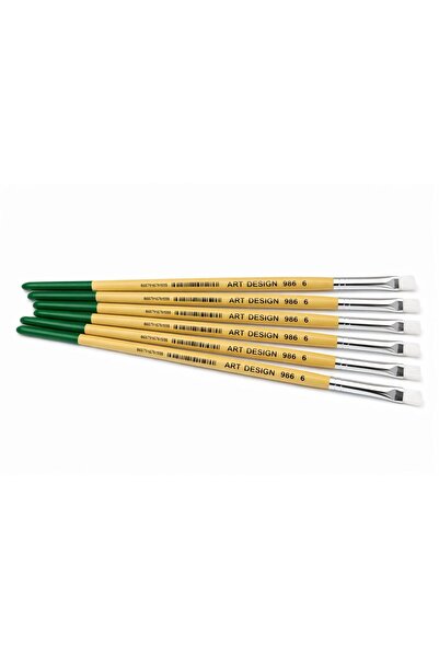Artdesign 986 Series Stroke Paint Brush Flat Cut White Synthetic Bristle 6 Pi...