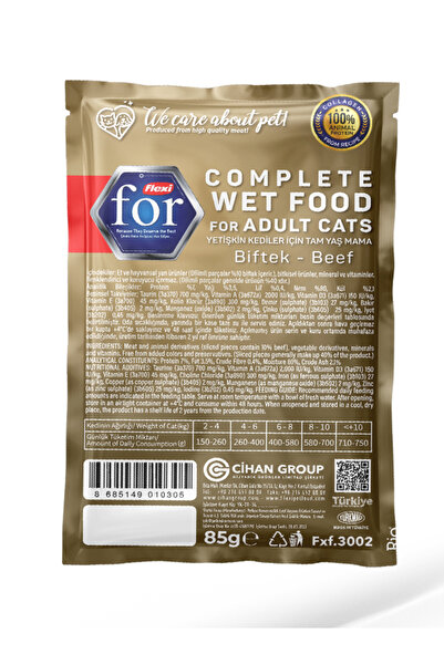 FlexiFor 100% Hayvansal Proteinli Biftekli Kedi Yaş Maması - 85 gr