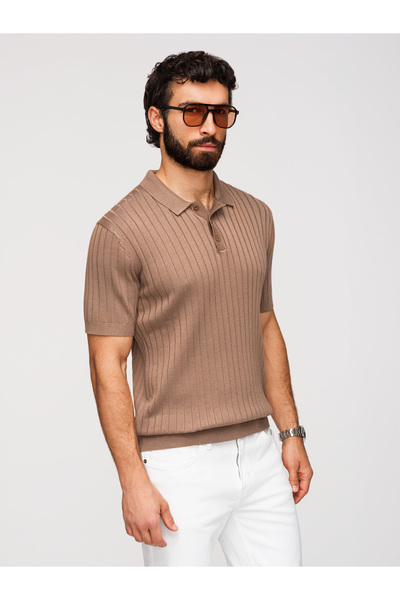 OMBRE Ανδρικό Μπλουζάκι Πόλο Slim Fit OM-POSS-0169 Coffee