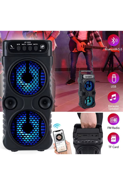 wiks Karaoke Mikrofonlu Bluetooth Parti Hoparlörü | Işıklı Ses Bombası | Radyo, USB, SD Destekli