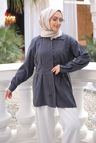İmajButik Anthracite Modal Woven Shirt with Pen Detail on the Front