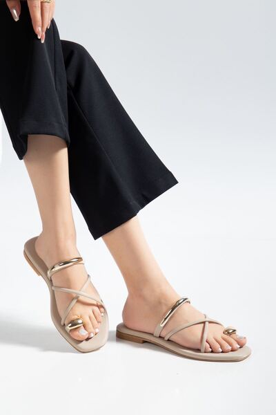 Hayalimdeki Ayakkabı Γυναικεία πέδιλα Jenet σε μπεζ χρυσό χρώμα με λεπτομέρει...