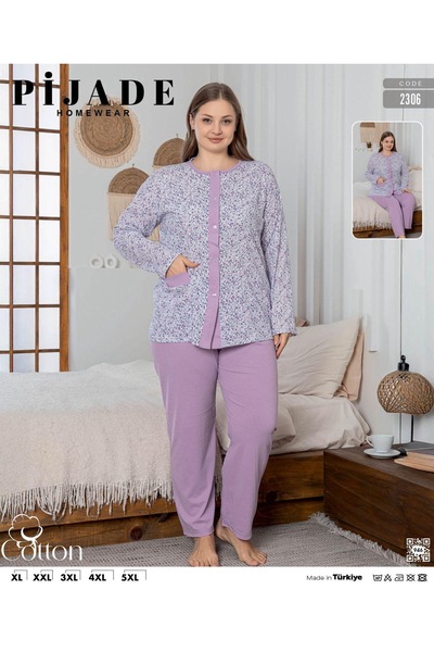 PİJADE HOMEWEAR Σετ πιτζάμες μεγάλου μεγέθους από βαμβάκι με τσέπες και φλορά...