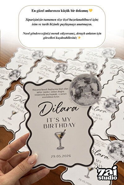 ZaiStudio Kişiye Özel (Die-cut) Disco Temalı Doğum Günü Karşılama ve Hatıra K...