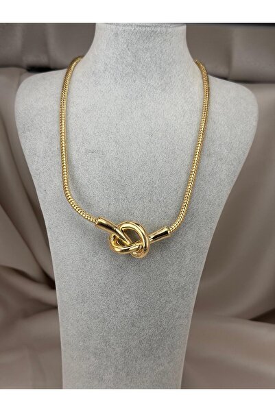ZS Aksesuar Gold Color Knot Model Necklace Strong Modern Style Women's Necklace