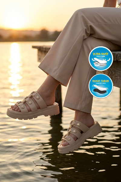 AYAKMOD 35351 Z Μπεζ Γυναικείες Παντόφλες