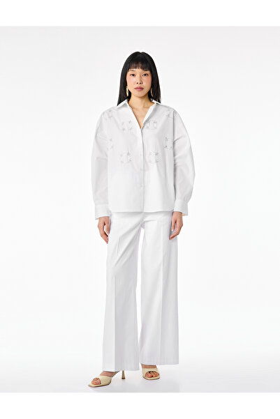 Koton Βαμβακερό μακρυμάνικο πουκάμισο από ποπλίνα με λεπτομέρεια κεντήματος μ...