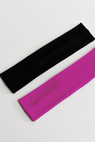 New Obsessions 2 τεμάχια Μαύρο - Φούξια Ελαστάν Ζέρσεϊ Κορδέλα μαλλιών