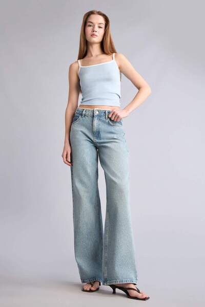 DeFacto Παντελόνι χαμηλοκάβαλο με φαρδιά μπατζάκια H3273AX26SM