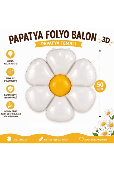 ÇAVUŞ E-TİCARET Beyaz Papatya Folyo Balon 1 Adet Doğum Günü Parti Folyo Balon