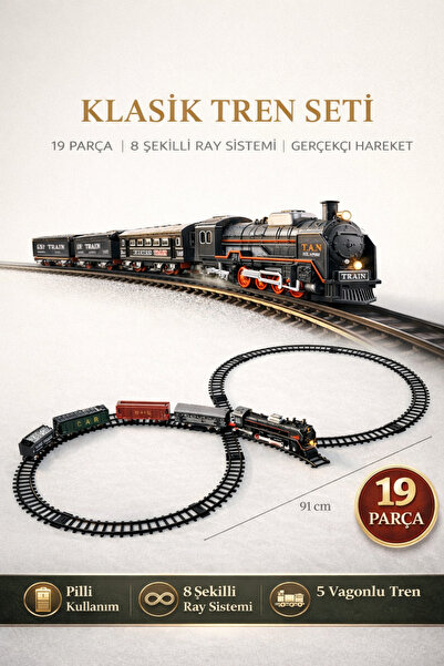 TRENDZONE Pilli 19 Parça Klasik Oyuncak Tren Seti 91cm
