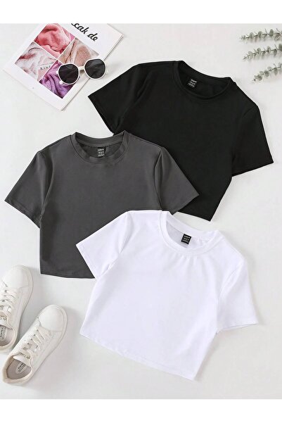 ZİYMO Γυναικείο μπλουζάκι 3 ΤΕΜΑΧΙΩΝ Oversize με λαιμόκοψη Crew και κοντό μήκος