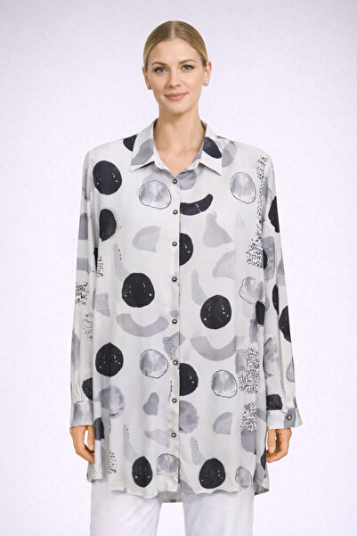 BY AKTEPE STORE Plus Size Patterned Relaxed Fit Buttoned Tunic Shirt