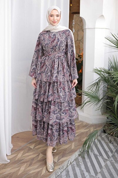 İmajButik Φόρεμα από σιφόν με σχέδιο βιζόν και στρώσεις