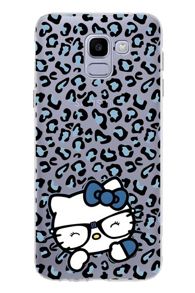 FLAMENKO Samsung Galaxy J6 Compatible Kitty Patterned Transparent Phone Case