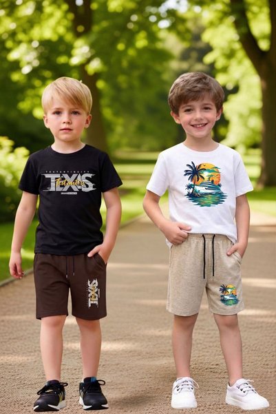 cm buseyiz Busekids Boy's Multi-Colored Printed 2-Piece Comfortable Summer Set