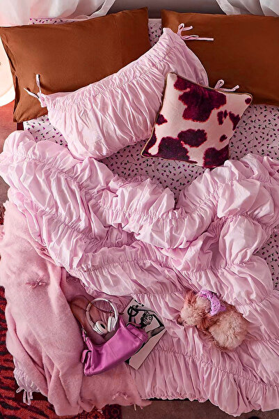 İQON Σετ Παπλωματοθήκη Μονή Πλισέ Ροζ