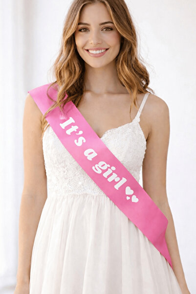 TAKIŞTIR Pink Color It's a Girl Written Sash Ribbon