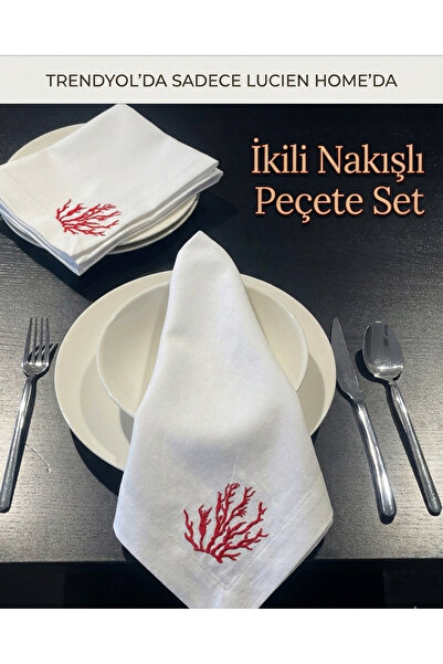 İkili Marin Nakışlı Peçete Set