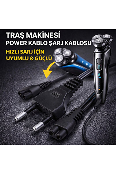 Astakos Tıraş Makineleri ve Işıldaklar İçin 220V AC Power Şarj Kablosu 50CM –...