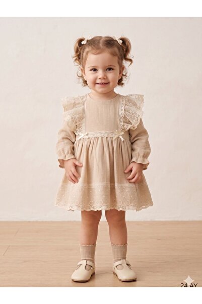 Cherrys Bebek Shoulder Flounce Nostalgia Baby Girl Dress