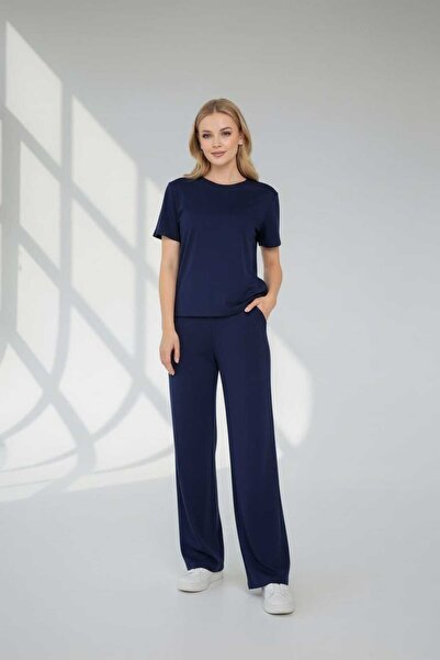 SKYMOOD New Season Top-Bottom (T-Shirt-Sweatpants) 2-Piece Set - (Navy Blue)