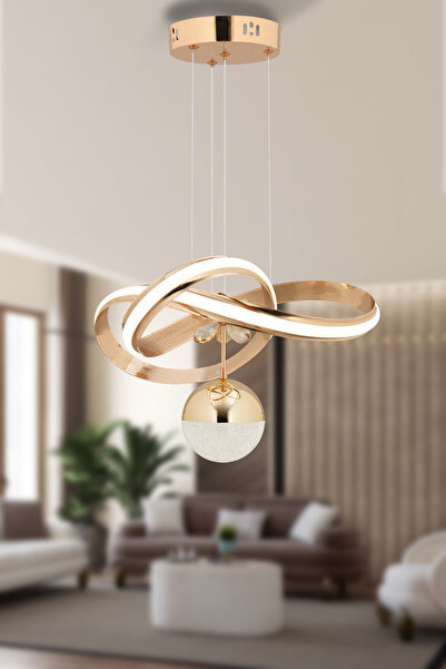 Dekorluna Lidya Modern 3 Renk Işık Özellikli Gold Kaplama Sarkıt Led Avize Salon Avize