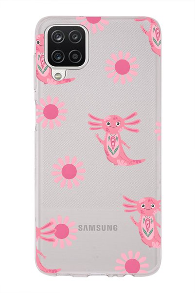FLAMENKO Samsung Galaxy A22 / M22 / M32 Compatible Pink Axolotl Patterned Tra...