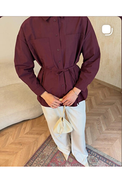 Butik Mürdüm Belden Bağlamalı Basic Gömlek Modelimiz