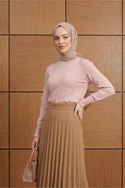 SADEL Kolu Düğmeli Triko Tunik - Pudra
