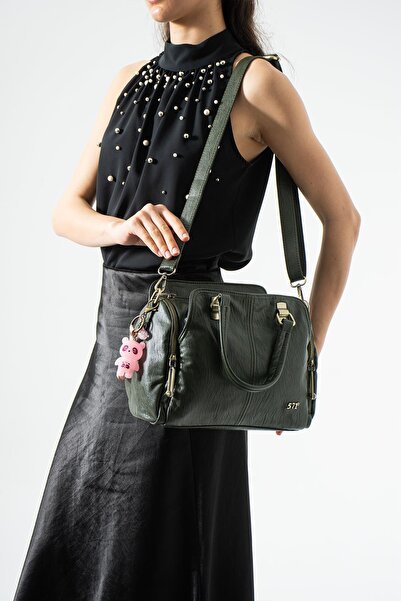 571 Collections Çanta Πλυμένο δερμάτινο λουράκι χιαστί, τσάντα ώμου πράσινο Μ...