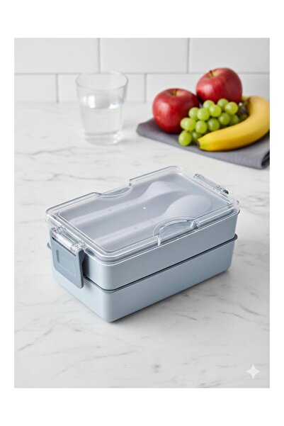 Relaxion Κουτί φαγητού 600 ML, 2 επιπέδων, με πιρούνι και κουτάλι, γκρι κουτί...