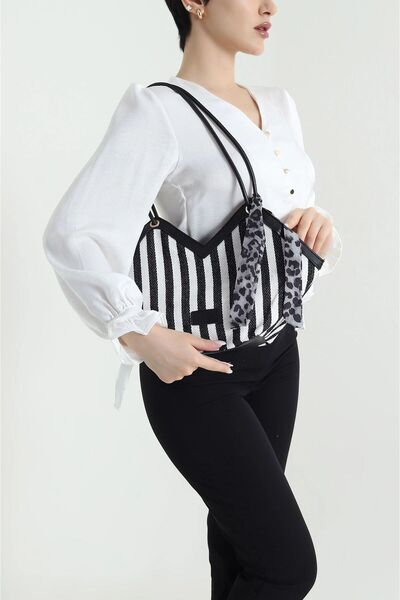 Zealous Γυναικεία τσάντα ώμου με ψάθινο φερμουάρ με λεπτομέρεια κασκόλ