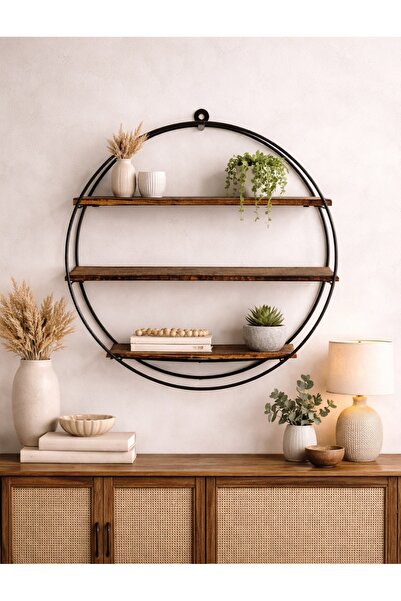 Kitchen Line ELEGANT WOOD 3 Katlı Metal Ahşap Çok Amaçlı Dekoratif Duvar Rafı...