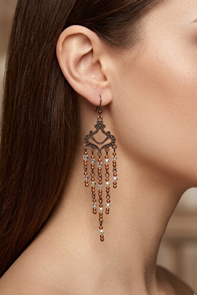 PETEK AKSESUAR Crystal Ethnic Model Tulip Earrings 11 Cm.