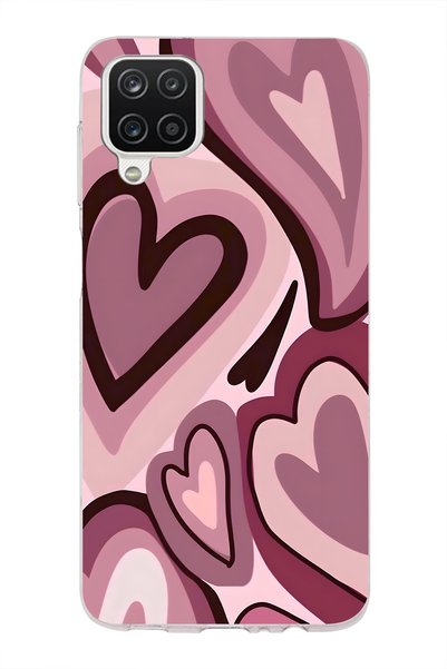 FLAMENKO Transparent Phone Case with Heart Pattern in Burgundy Compatible wit...