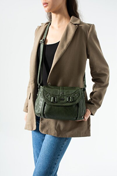 571 Collections Çanta Δερμάτινη τσάντα ώμου με λουράκι που πλένεται, πράσινη,...